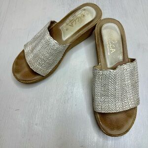 Sbicca Woven Slide Wedge Sandals Women’s 8M Cream Espadrille Platform
